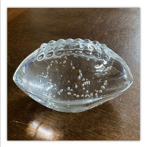 Vntg Solid Glass Football Paperweight w/Bubbles 3”x5” Etched Initials RLM
